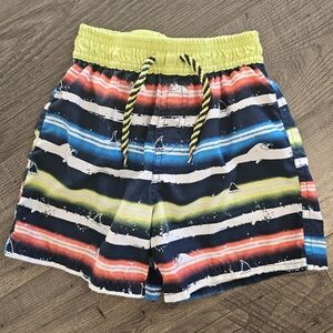 4t Floatimini striped sharks swim trunks with a true drawstring waist